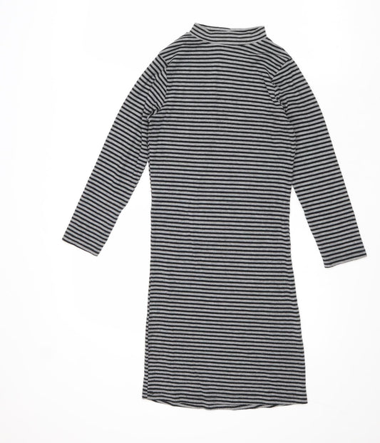 Poof Womens Grey Striped Polyester Jumper Dress Size S Mock Neck Pullover