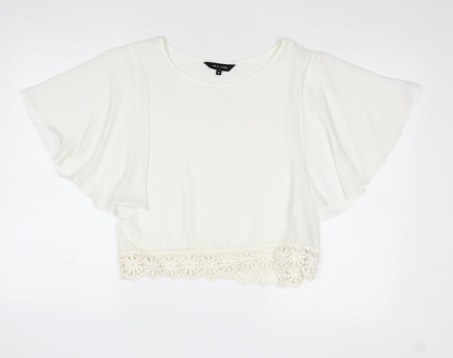 New Look Womens Ivory Polyester Basic Blouse Size 8 Round Neck