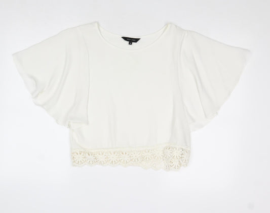 New Look Womens Ivory Polyester Basic Blouse Size 8 Round Neck