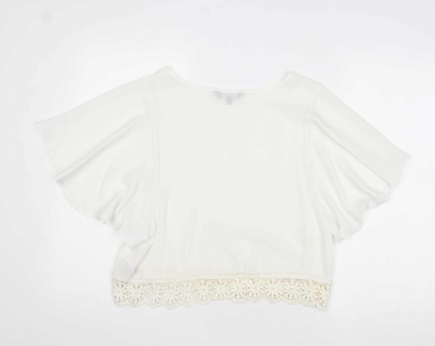 New Look Womens Ivory Polyester Basic Blouse Size 8 Round Neck