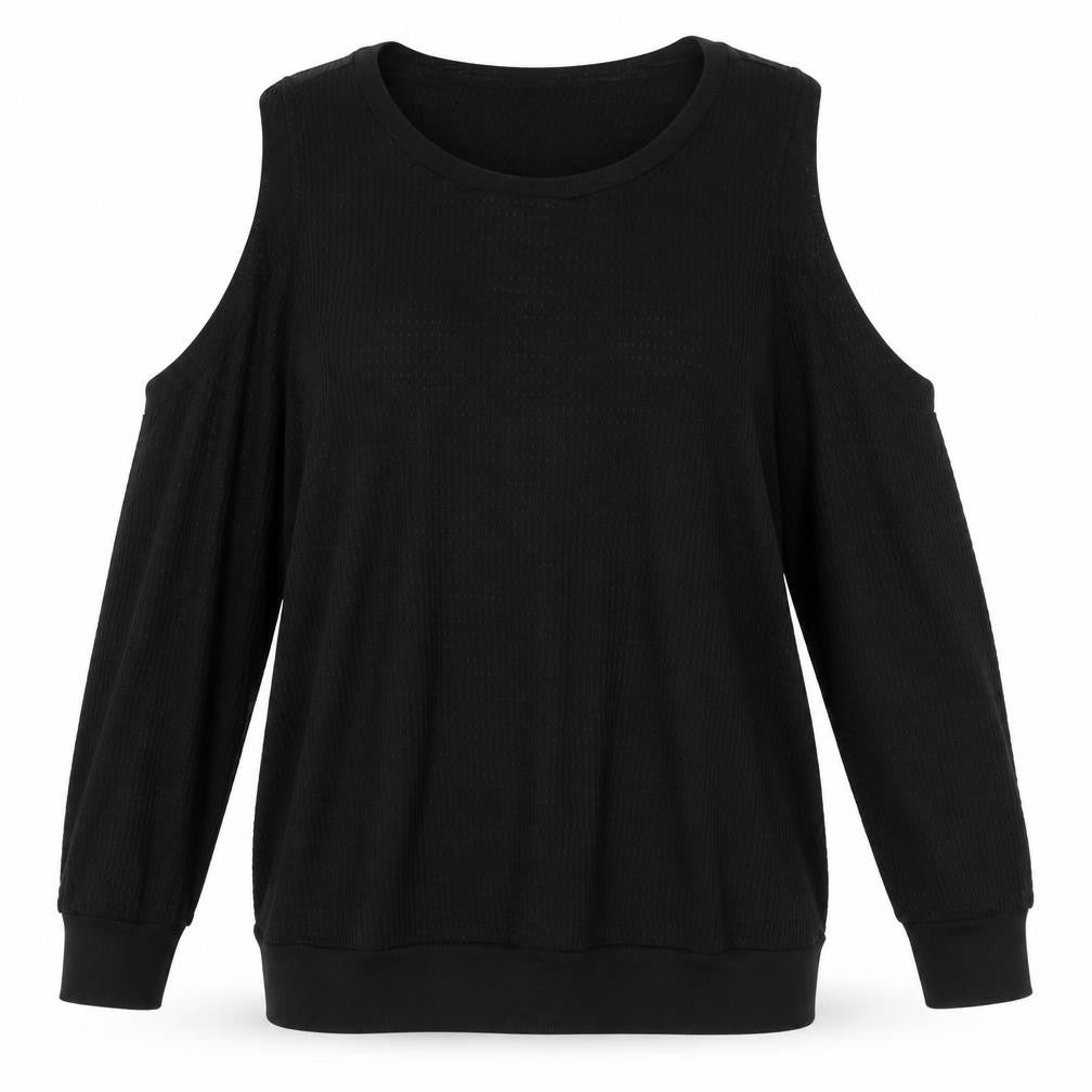 H&M Womens Black Viscose Basic Blouse Size 10 Round Neck - Cold Shoulder