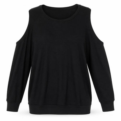 H&M Womens Black Viscose Basic Blouse Size 10 Round Neck - Cold Shoulder