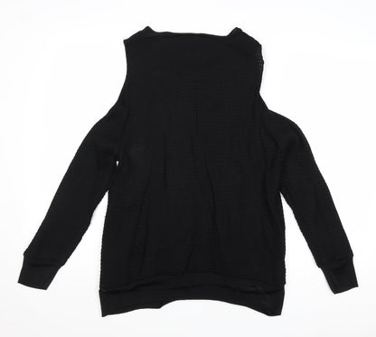 H&M Womens Black Viscose Basic Blouse Size 10 Round Neck - Cold Shoulder
