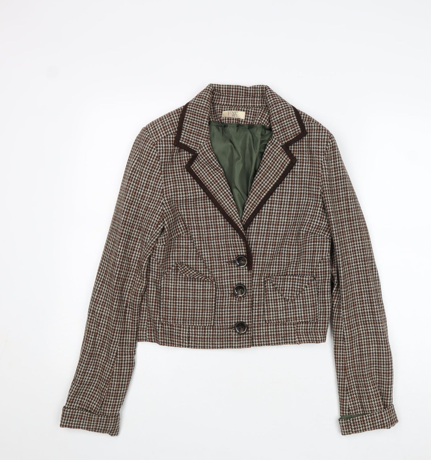 Love Label Womens Brown Geometric Jacket Blazer Size 8 Button