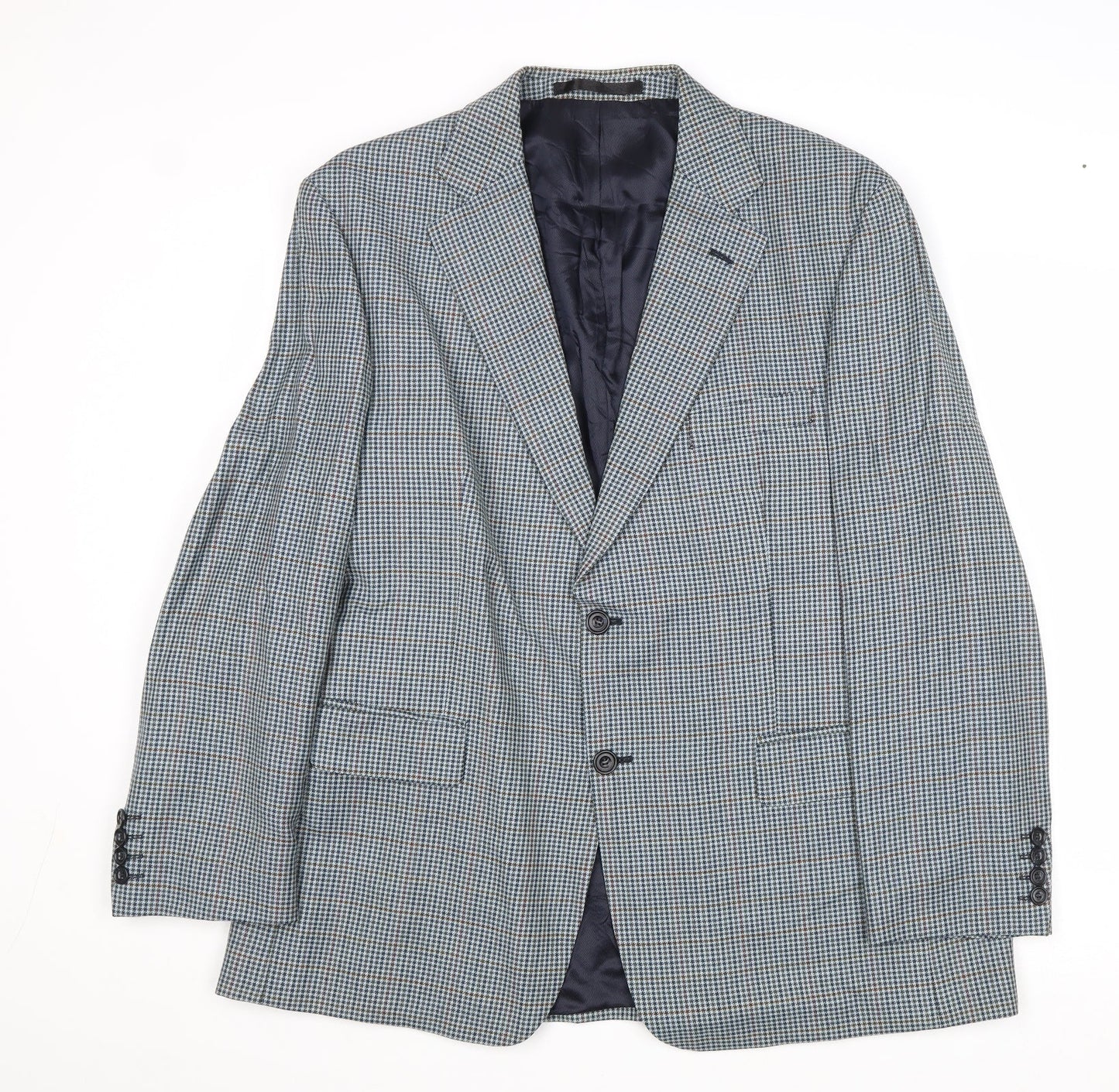 Marks and Spencer Mens Blue Geometric Wool Jacket Blazer Size 42 Regular