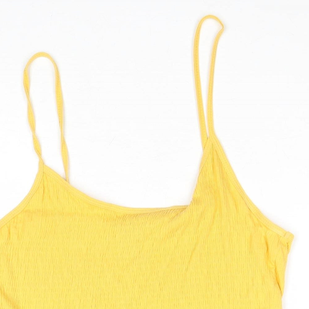 New Look Womens Yellow Cotton Camisole Tank Size 12 Scoop Neck - Textured