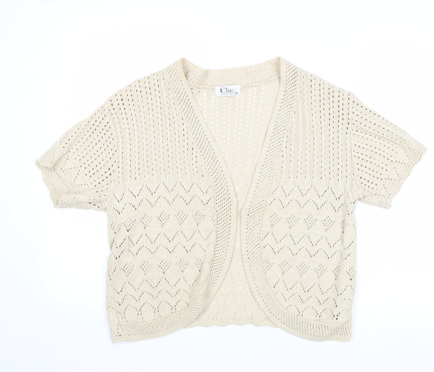 Chic London Paris Womens Beige V-Neck Cotton Cardigan Jumper Size M