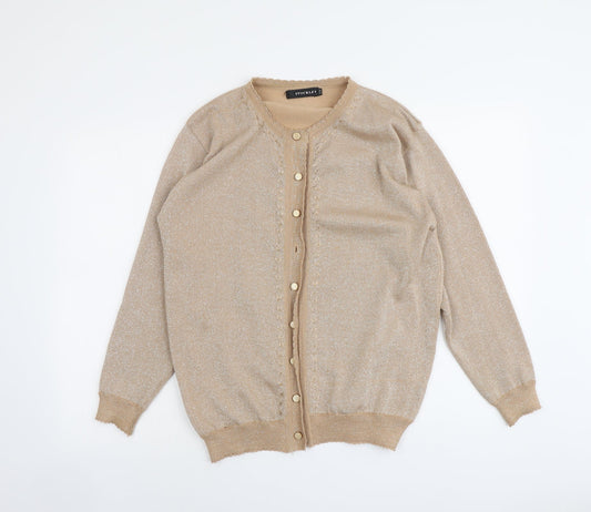 Stockley Womens Beige Round Neck Acrylic Cardigan Jumper Size S