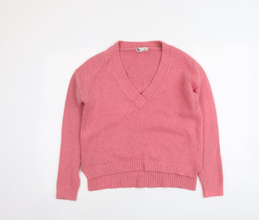 NEXT Womens Pink V-Neck Acrylic Pullover Jumper Size 10