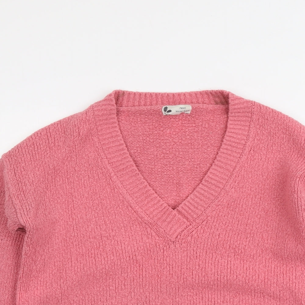 NEXT Womens Pink V-Neck Acrylic Pullover Jumper Size 10