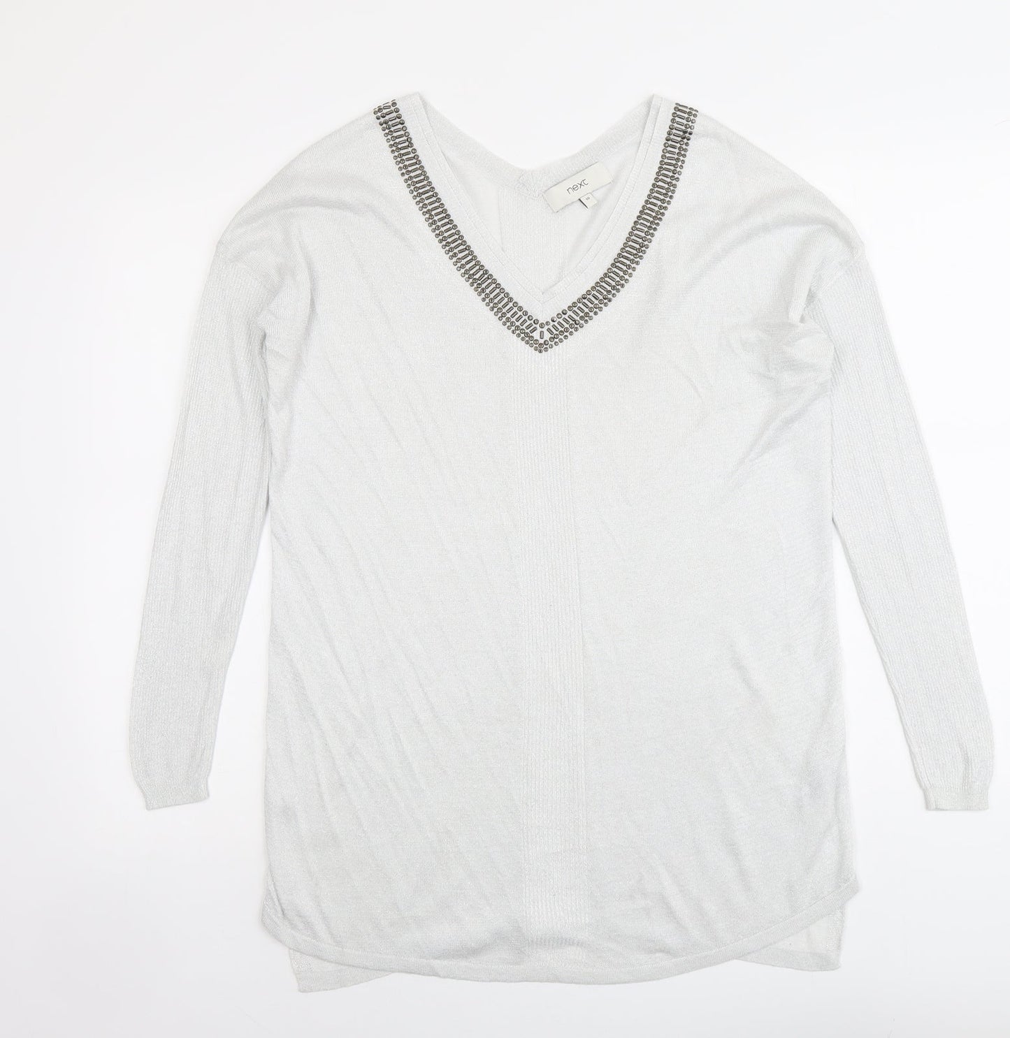 NEXT Womens Grey V-Neck Viscose Pullover Jumper Size 10