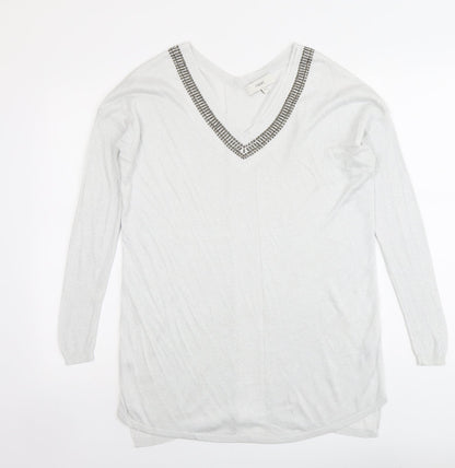 Next Womens Grey V-Neck Viscose Pullover Jumper Size 10