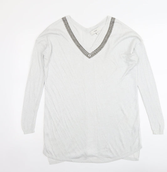 NEXT Womens Grey V-Neck Viscose Pullover Jumper Size 10