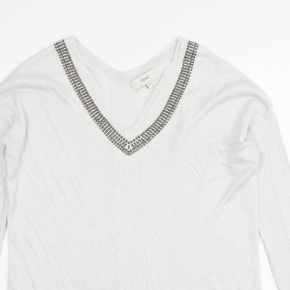 Next Womens Grey V-Neck Viscose Pullover Jumper Size 10
