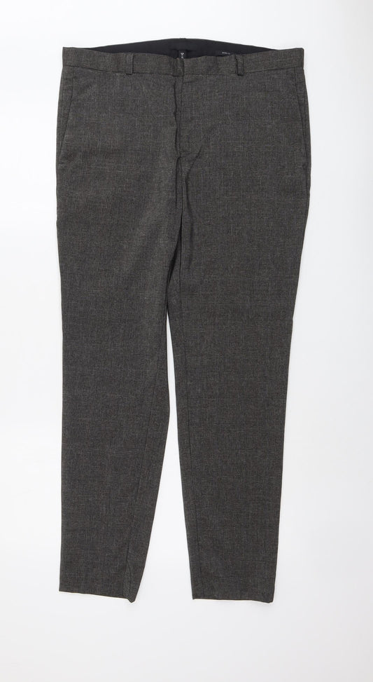 H&M Womens Grey Plaid Polyester Chino Trousers Size 36 in L29 in Regular Button