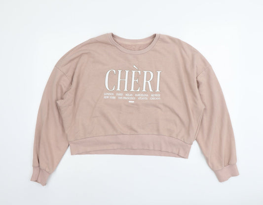 New Look Womens Pink Cotton Pullover Sweatshirt Size 6 Pullover - Cheri