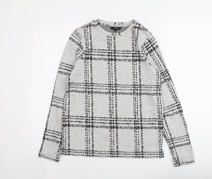 Next Womens Grey Round Neck Check Polyester Pullover Jumper Size 10