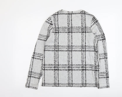 Next Womens Grey Round Neck Check Polyester Pullover Jumper Size 10