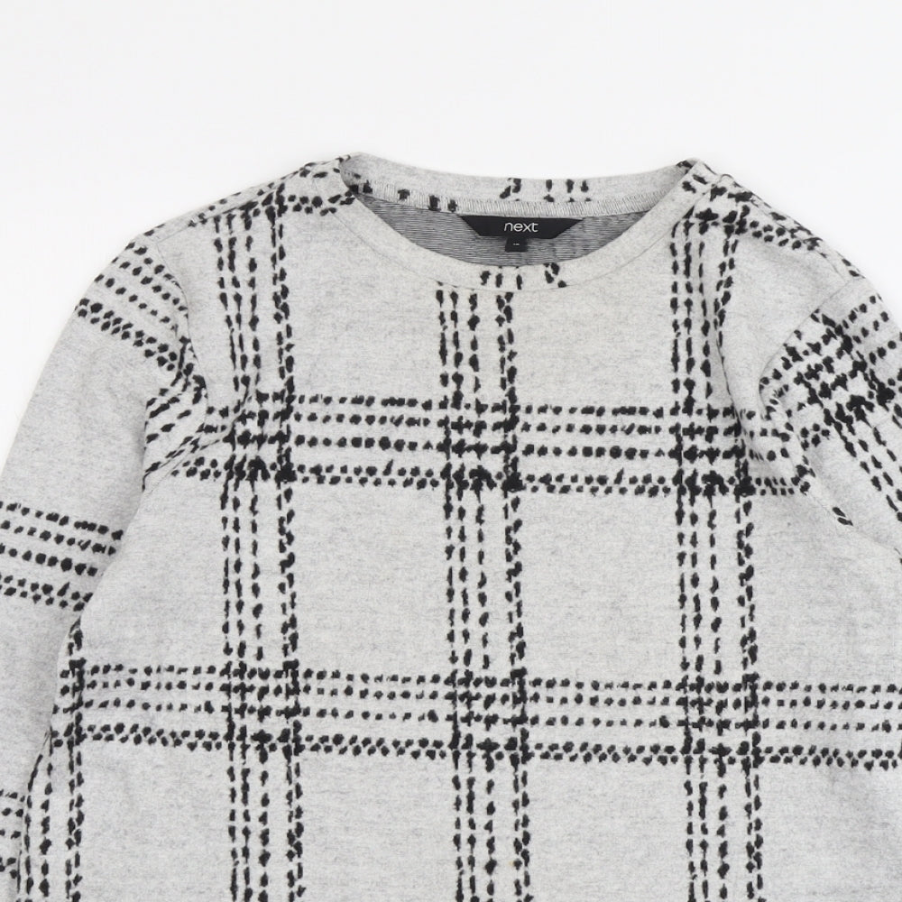 NEXT Womens Grey Round Neck Check Polyester Pullover Jumper Size 10