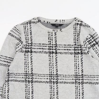 Next Womens Grey Round Neck Check Polyester Pullover Jumper Size 10