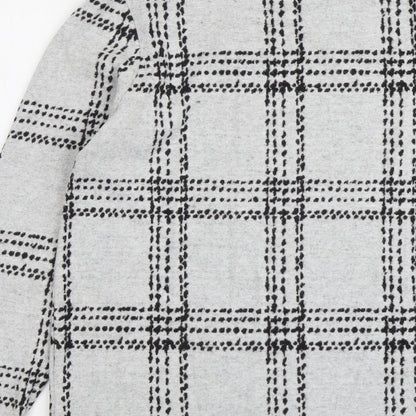 Next Womens Grey Round Neck Check Polyester Pullover Jumper Size 10