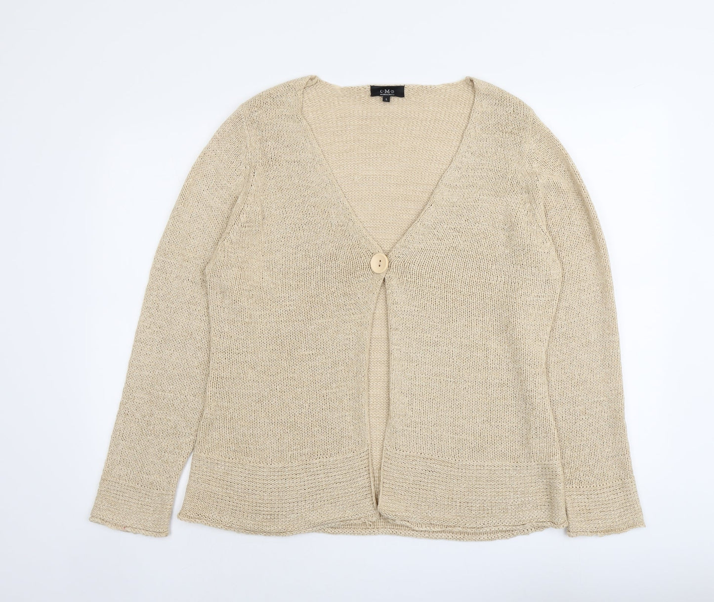 C.M.D Womens Beige V-Neck Acrylic Cardigan Jumper Size L