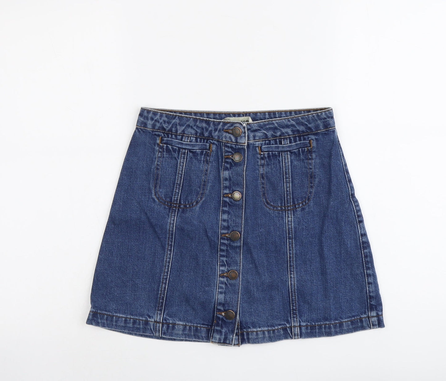 Topshop Womens Blue Cotton A-Line Skirt Size 26 in Button