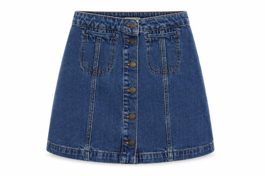 Topshop Womens Blue Cotton A-Line Skirt Size 26 in Button