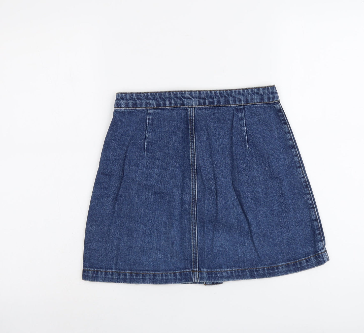 Topshop Womens Blue Cotton A-Line Skirt Size 26 in Button