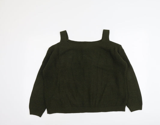 Dorothy Perkins Womens Green Round Neck Acrylic Pullover Jumper Size 10 - Cold Shoulder