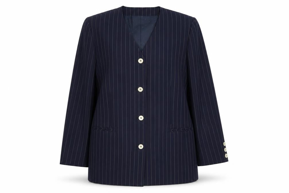 C&A Womens Blue Striped Polyester Jacket Suit Jacket Size 14