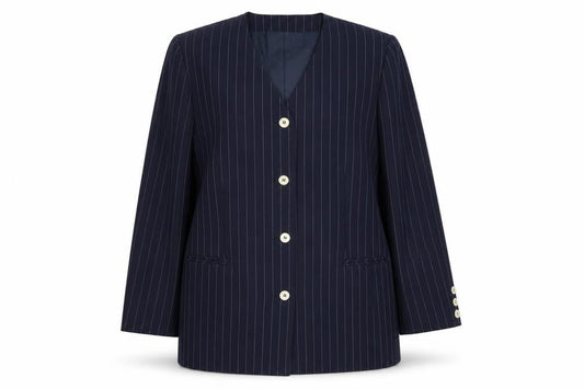 C&A Womens Blue Striped Polyester Jacket Suit Jacket Size 14