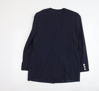 Back view of C&A women’s blue striped polyester jacket suit jacket, size UK 14