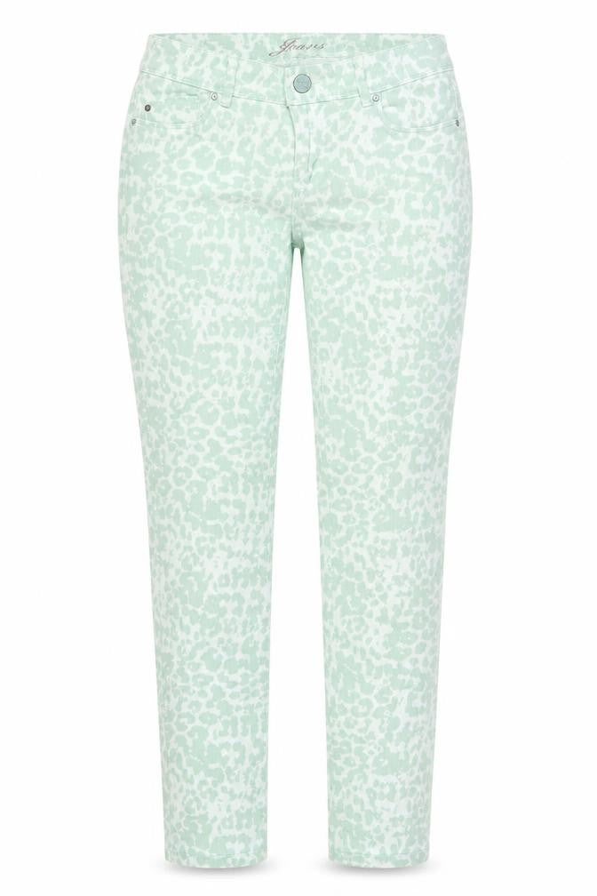 ORSAY Womens Green Animal Print Cotton Straight Jeans Size 6 L30 in Regular Button - Leopard Pattern