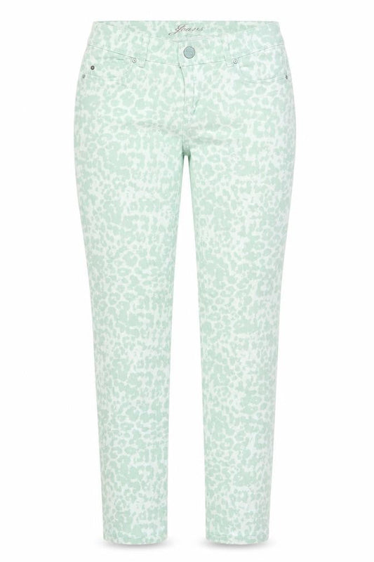 ORSAY Womens Green Animal Print Cotton Straight Jeans Size 6 L30 in Regular Button - Leopard Pattern