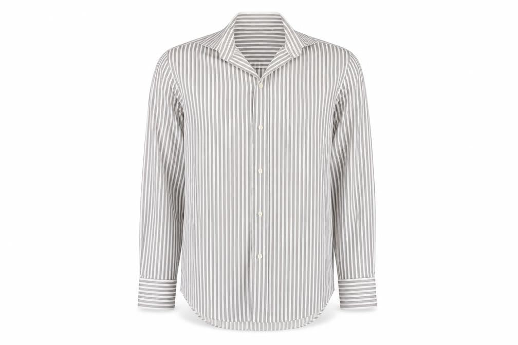 Zara Mens Beige Striped Cotton Button-Up Size L Collared Button