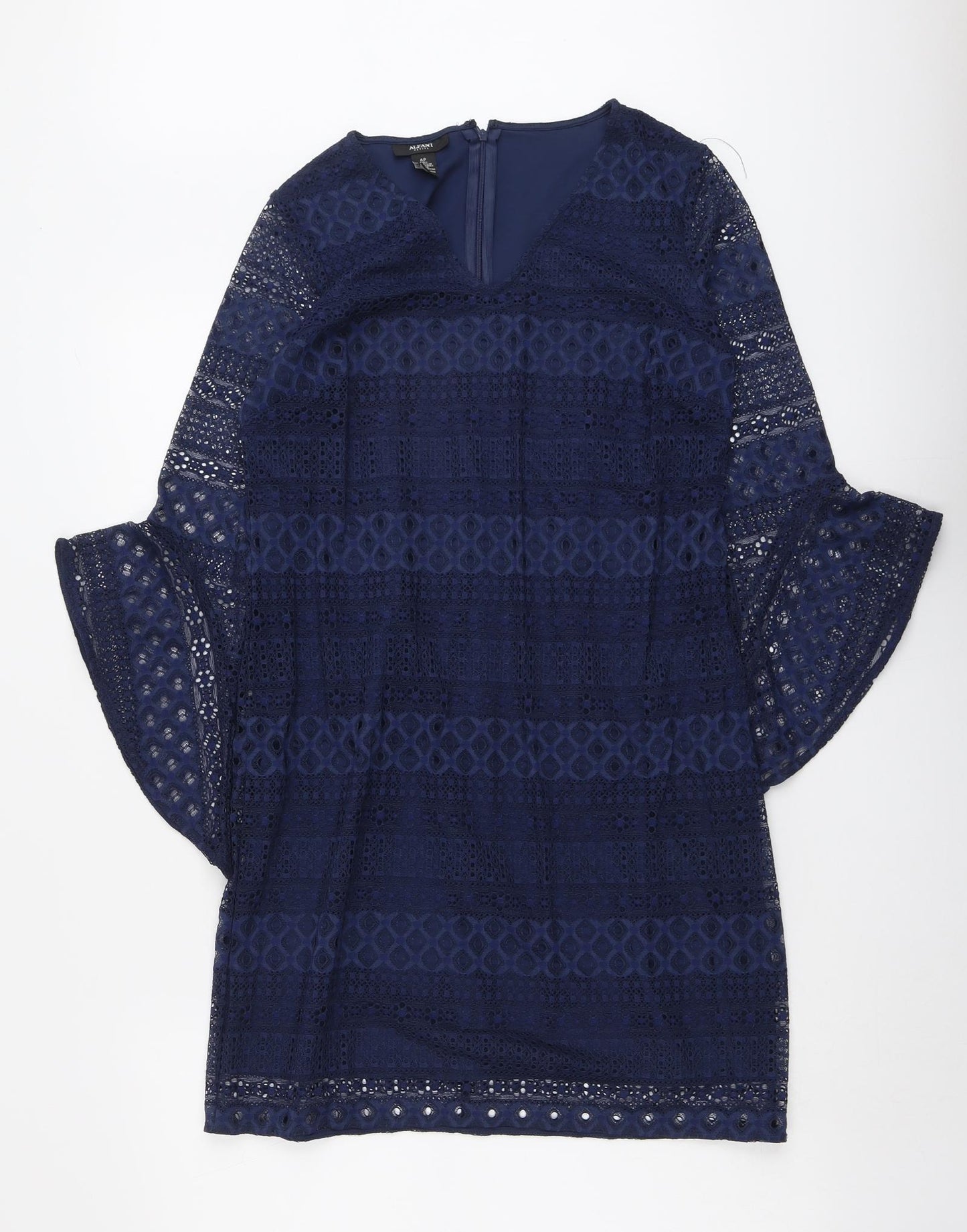 Alfant Womens Blue Geometric Polyester A-Line Size 4 V-Neck Zip