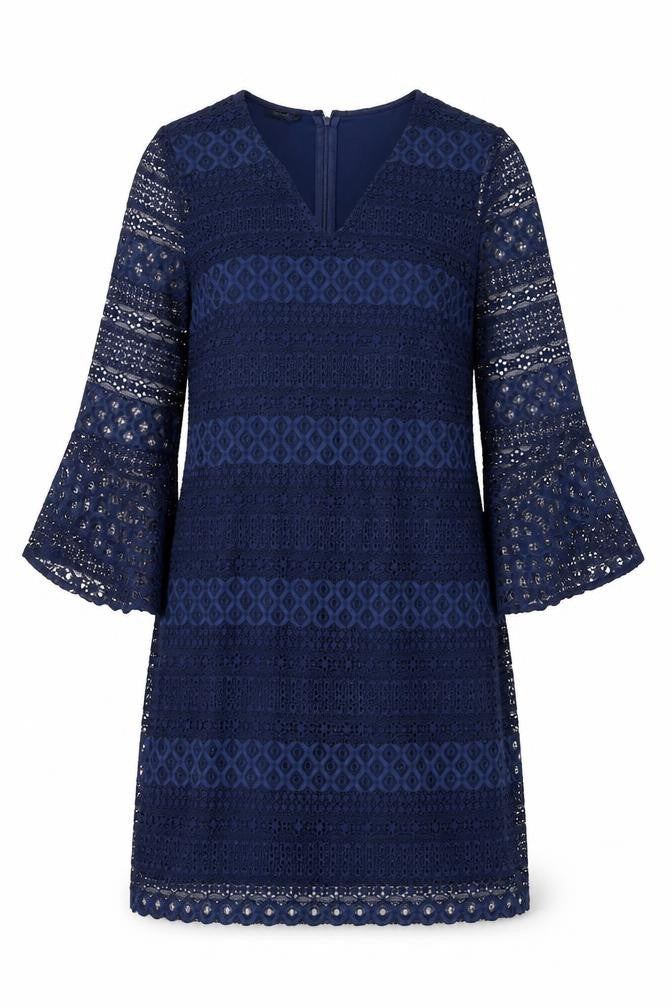 Alfant Womens Blue Geometric Polyester A-Line Size 4 V-Neck Zip