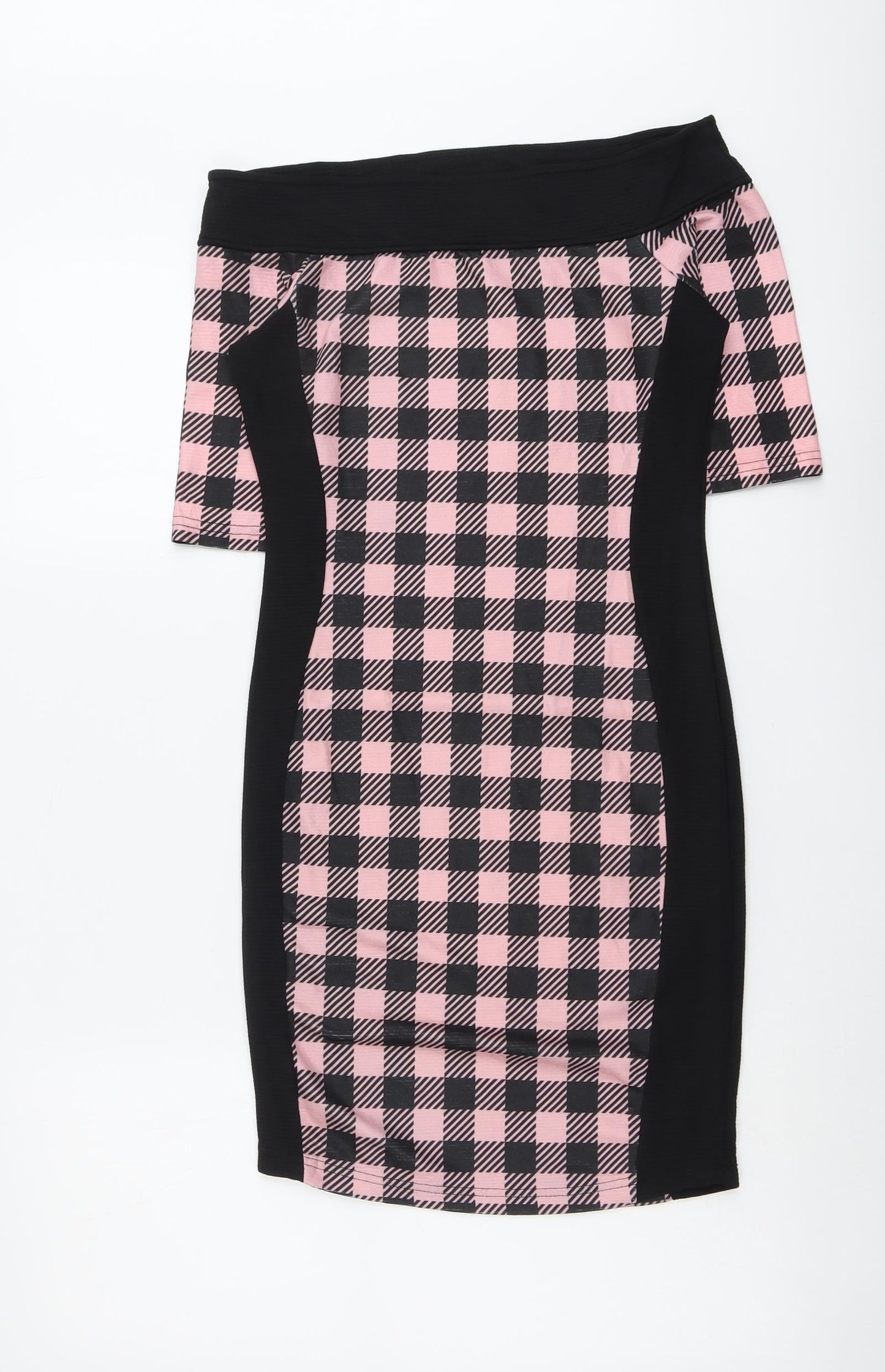 River Island Womens Black Check Polyester Bodycon Size 10 Off the Shoulder Pullover