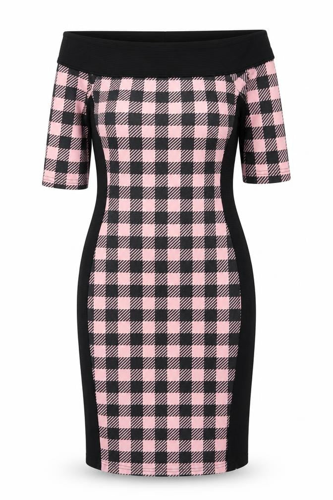 River Island Womens Black Check Polyester Bodycon Size 10 Off the Shoulder Pullover