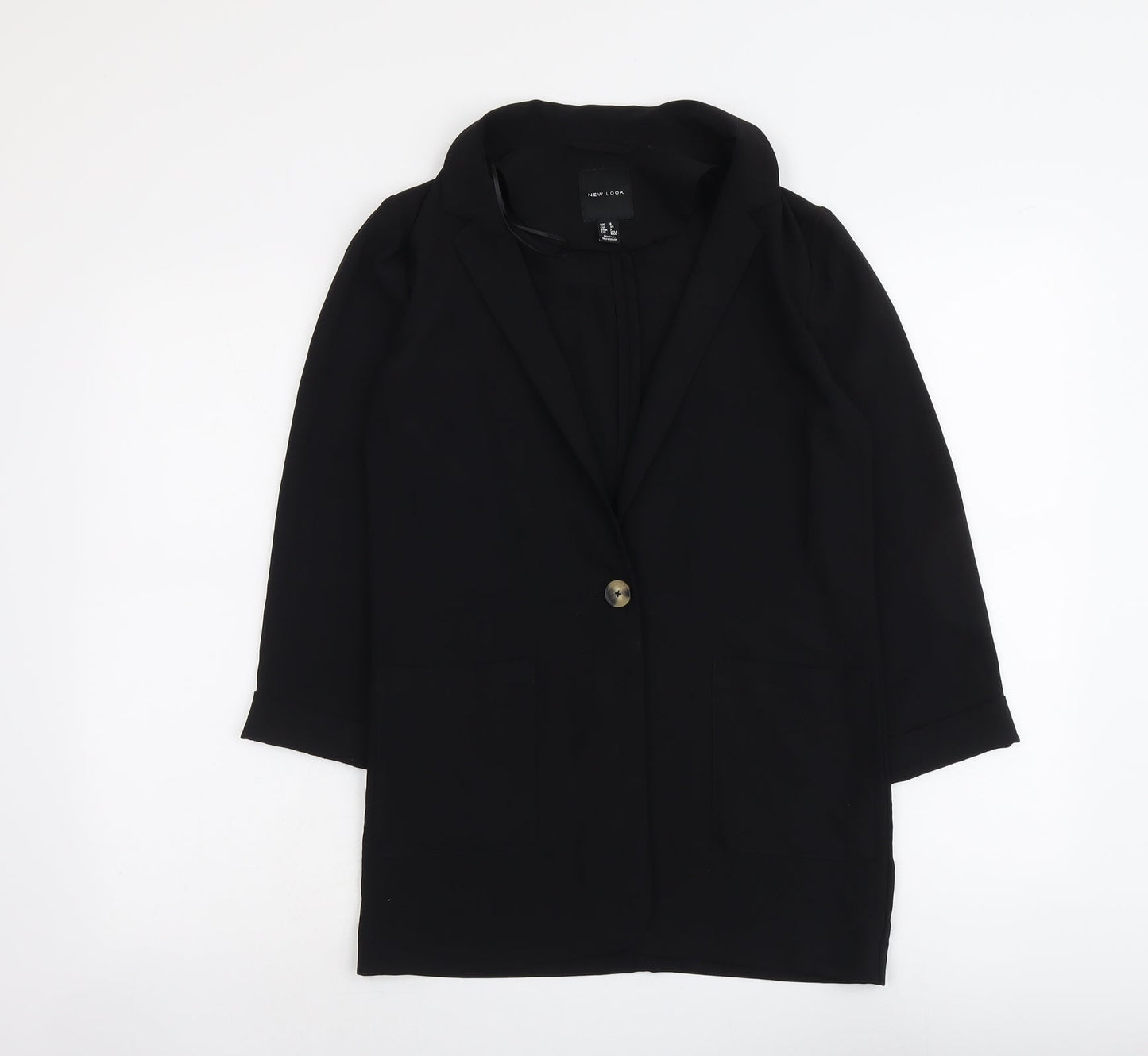 New Look Womens Black Herringbone Jacket Size 6 Button