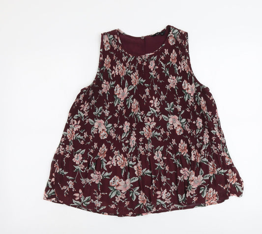 New Look Womens Red Floral Polyester Basic Tank Size 10 Round Neck