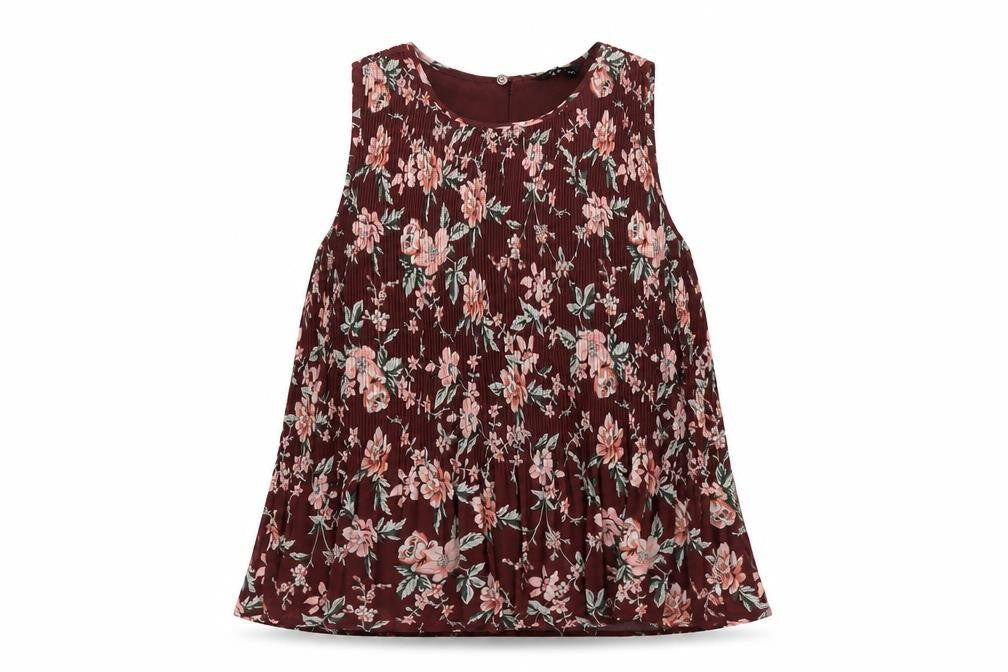 New Look Womens Red Floral Polyester Basic Tank Size 10 Round Neck