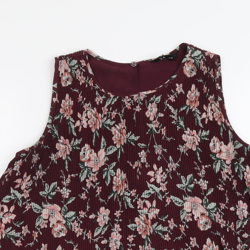 New Look Womens Red Floral Polyester Basic Tank Size 10 Round Neck