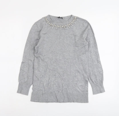 Warehouse Womens Grey Round Neck Viscose Pullover Jumper Size 6