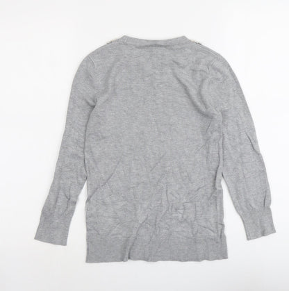 Warehouse Womens Grey Round Neck Viscose Pullover Jumper Size 6