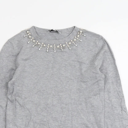 Warehouse Womens Grey Round Neck Viscose Pullover Jumper Size 6