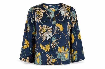 Per Una Womens Blue Floral Polyester Basic Blouse Size 10 Round Neck
