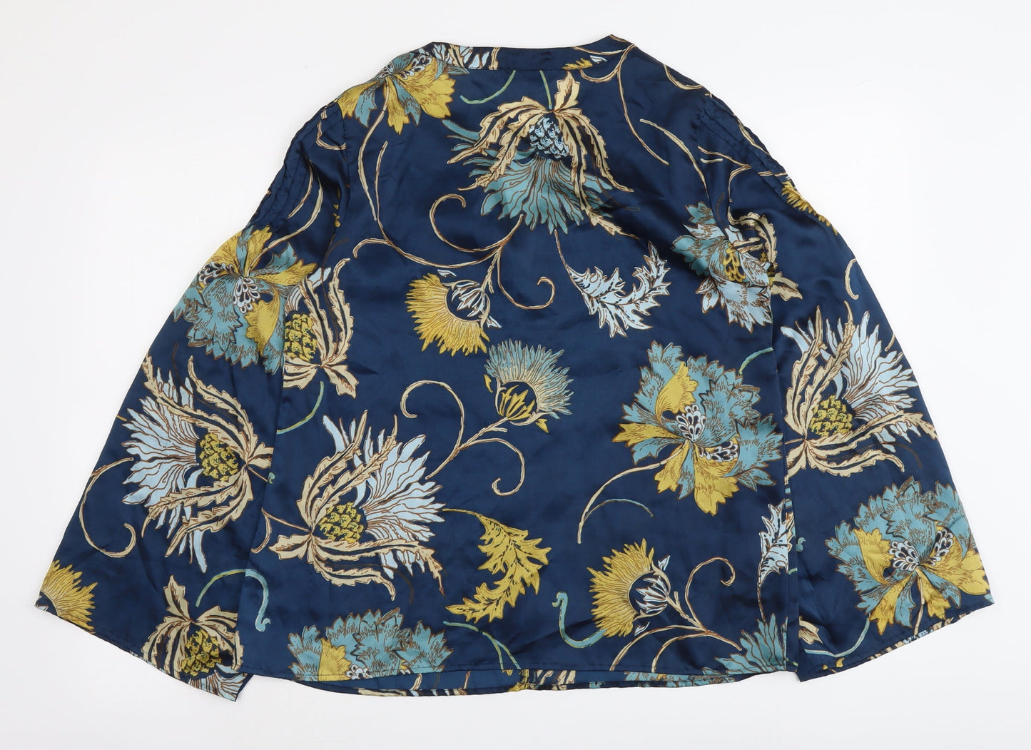 Per Una Womens Blue Floral Polyester Basic Blouse Size 10 Round Neck