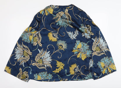 Per Una Womens Blue Floral Polyester Basic Blouse Size 10 Round Neck